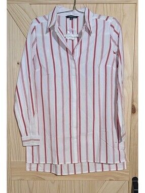 CHADWICKS Women’s Size MT Blouse Top Button Down Striped Tunic W/ Pockets